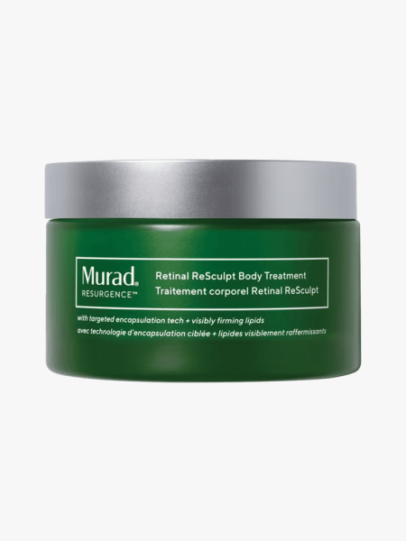 Murad Resurgence Retinal ReSculpt Body Treatment in branded tub component on a light gray background